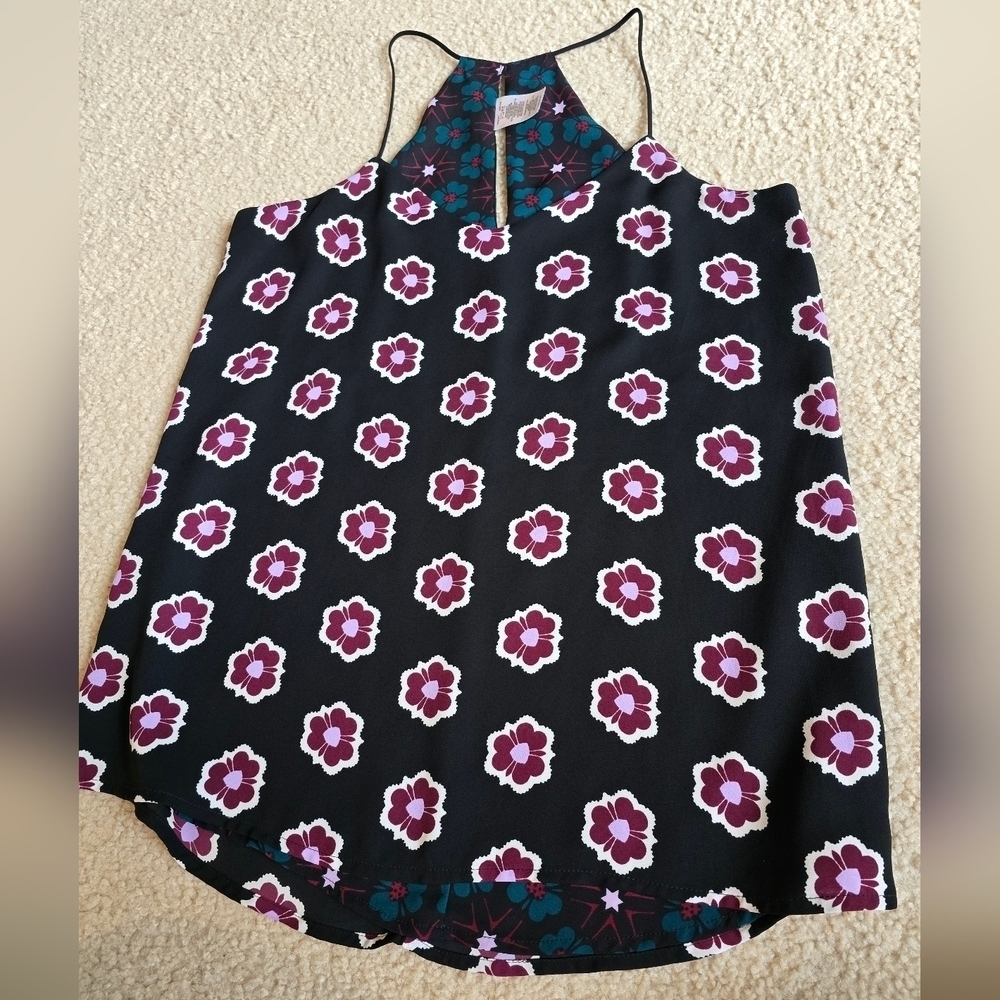 🌈 REVERSIBLE Express Barcelona Blue Green Floral Sleeveless V Neck Size Small - Picture 2 of 7